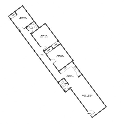 Floor plan for 3 beds, 1.5 baths, 920 sqft